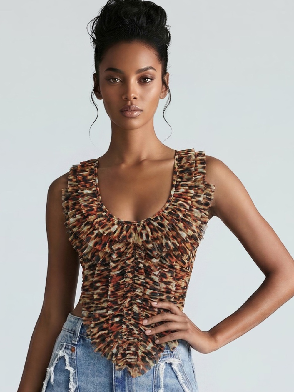 Wild Ember Pleated Ruffle Top - Picture 2 of 4